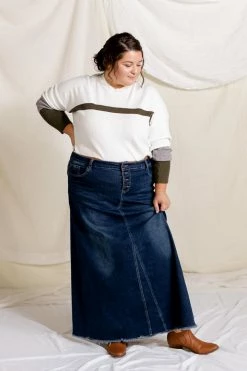 The Main Street Exchange Exclusive Designs 'Haven' Long Stretch Denim Skirt In Dark Wash