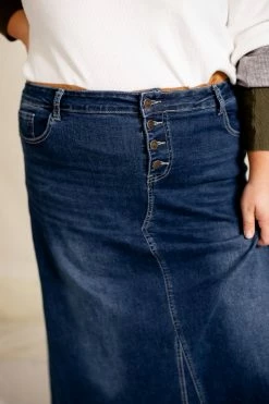 The Main Street Exchange Exclusive Designs 'Haven' Long Stretch Denim Skirt In Dark Wash