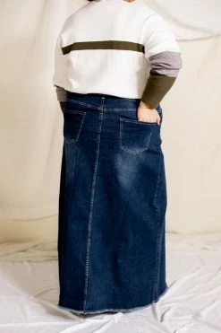 The Main Street Exchange Exclusive Designs 'Haven' Long Stretch Denim Skirt In Dark Wash 6 The Main Street Exchange Exclusive Designs 'Haven' Long Stretch Denim Skirt In Dark Wash