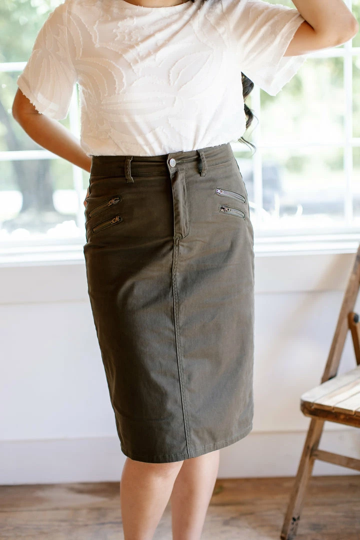 The Main Street Exchange 'Willow' Olive Skirt FINAL SALE Exclusive Designs 1 The Main Street Exchange 'Willow' Olive Skirt FINAL SALE Exclusive Designs