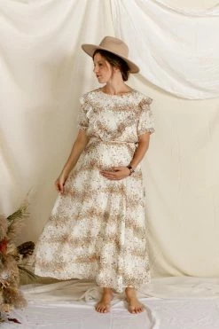 Roolee 'Ashlyn' Ruffle Nursing Friendly Dress In Ivory Floral FINAL SALE