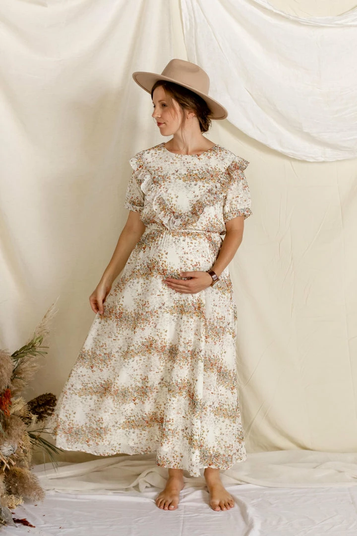 Roolee 'Ashlyn' Ruffle Nursing Friendly Dress In Ivory Floral FINAL SALE 1 Roolee 'Ashlyn' Ruffle Nursing Friendly Dress In Ivory Floral FINAL SALE