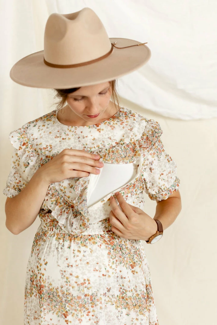 Roolee 'Ashlyn' Ruffle Nursing Friendly Dress In Ivory Floral FINAL SALE 6 Roolee 'Ashlyn' Ruffle Nursing Friendly Dress In Ivory Floral FINAL SALE