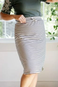 The Main Street Exchange 'Olivia' Skirt In Cream With Black Stripes Exclusive Designs