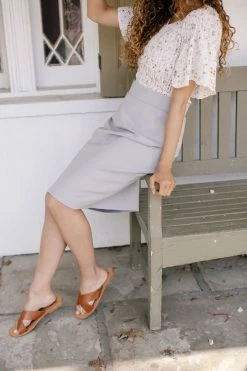 The Main Street Exchange 'Anna' Pencil Skirt In Pearl Grey FINAL SALE Skirts