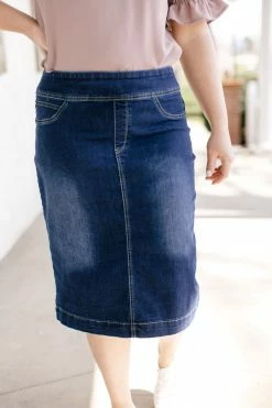 The Main Street Exchange Exclusive Designs 'Sara' Classic Knee Length Dark Denim Skirt 13 The Main Street Exchange Exclusive Designs 'Sara' Classic Knee Length Dark Denim Skirt