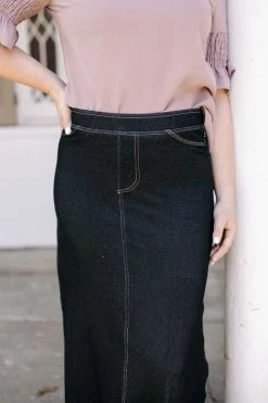 The Main Street Exchange 'Caroline' Long Denim Knit Skirt In Black FINAL SALE Skirts