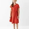 Heart & Arrow Dresses 'Amalie' Girl Button Up Ribbed Floral Dress In Rust