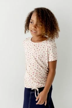 Heart & Arrow Tops/Cardigans 'Thea' Girl Ribbed Cinch Floral Top FINAL SALE