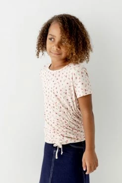 Heart & Arrow Tops/Cardigans 'Thea' Girl Ribbed Cinch Floral Top FINAL SALE