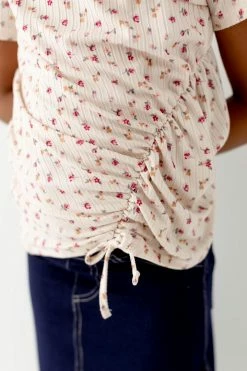 Heart & Arrow Tops/Cardigans 'Thea' Girl Ribbed Cinch Floral Top FINAL SALE
