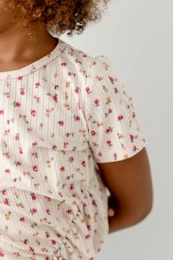 Heart & Arrow Tops/Cardigans 'Thea' Girl Ribbed Cinch Floral Top FINAL SALE