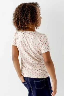 Heart & Arrow Tops/Cardigans 'Thea' Girl Ribbed Cinch Floral Top FINAL SALE