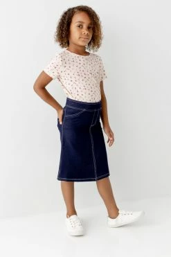 THE MAIN STREET EXCHANGE 'Piper' Girl Knit Denim Skirt In Navy