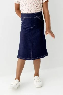 THE MAIN STREET EXCHANGE 'Piper' Girl Knit Denim Skirt In Navy