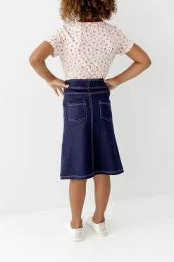 THE MAIN STREET EXCHANGE 'Piper' Girl Knit Denim Skirt In Navy