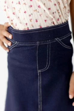 THE MAIN STREET EXCHANGE 'Piper' Girl Knit Denim Skirt In Navy