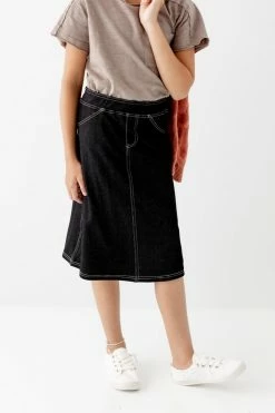 THE MAIN STREET EXCHANGE Exclusive Designs 'Piper' Girl Knit Denim Skirt In Black