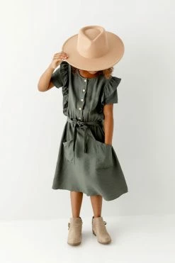 The Main Street Exchange Lancaster Collection 'Bridgette' Girl Ruffle Detail Dress In Olive