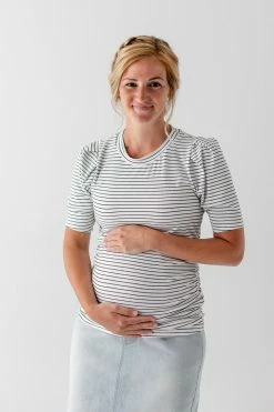 Hello Miz 'Julia' Striped Puff Sleeve Maternity Top In Ivory Summer Collection 8 Hello Miz 'Julia' Striped Puff Sleeve Maternity Top In Ivory Summer Collection