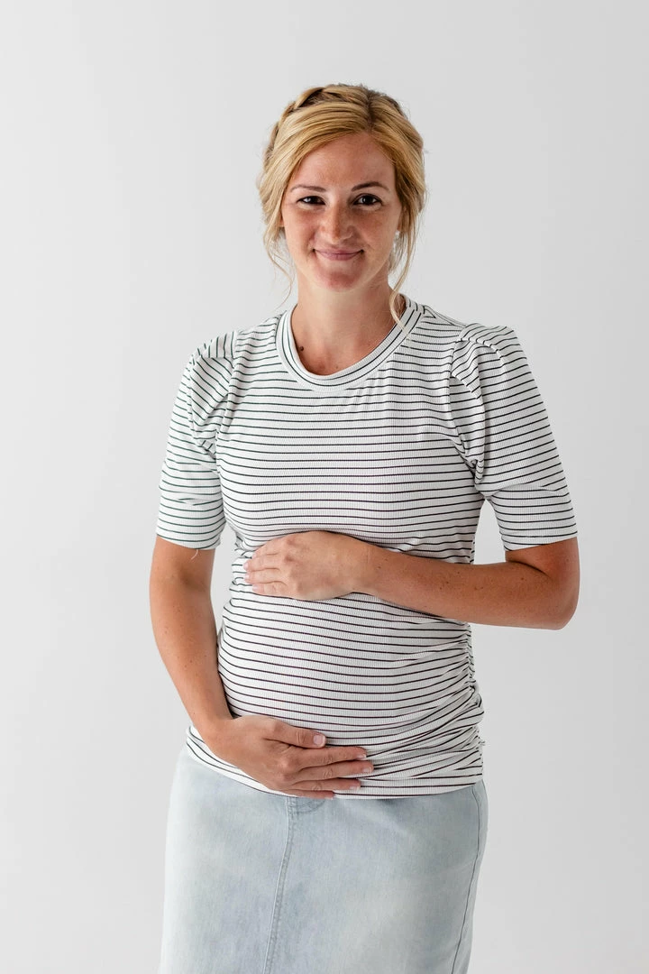 Hello Miz 'Julia' Striped Puff Sleeve Maternity Top In Ivory Summer Collection 4 Hello Miz 'Julia' Striped Puff Sleeve Maternity Top In Ivory Summer Collection