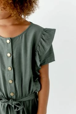 The Main Street Exchange Lancaster Collection 'Bridgette' Girl Ruffle Detail Dress In Olive