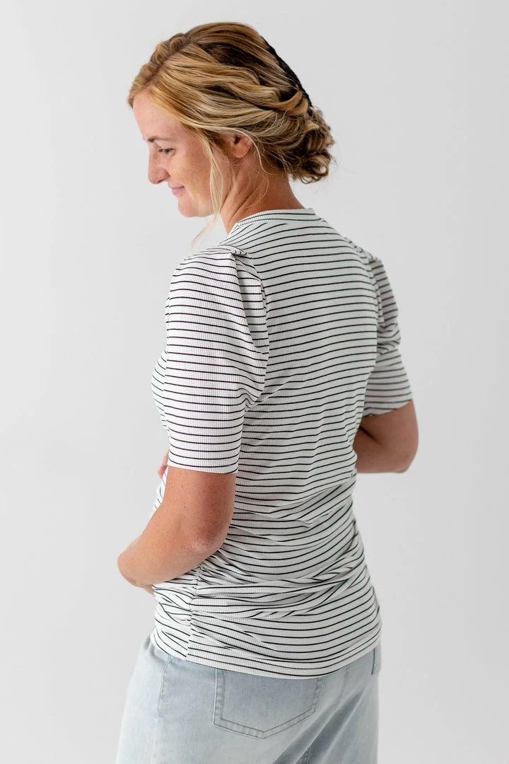 Hello Miz 'Julia' Striped Puff Sleeve Maternity Top In Ivory Summer Collection 5 Hello Miz 'Julia' Striped Puff Sleeve Maternity Top In Ivory Summer Collection