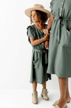 The Main Street Exchange Lancaster Collection 'Bridgette' Girl Ruffle Detail Dress In Olive