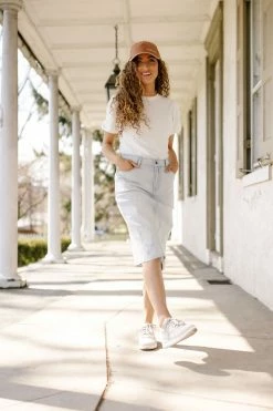 The Main Street Exchange 'Carli' Distressed Denim Skirt In Sun Bleached Wash FINAL SALE