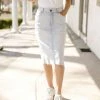 The Main Street Exchange 'Carli' Distressed Denim Skirt In Sun Bleached Wash FINAL SALE