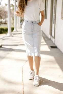 The Main Street Exchange 'Carli' Distressed Denim Skirt In Sun Bleached Wash FINAL SALE