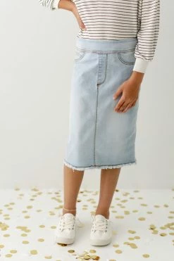 THE MAIN STREET EXCHANGE Exclusive Designs 'Sara' Girl Classic Denim Skirt In Light Wash