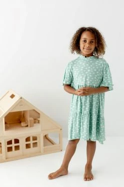 12 Pm By Mon Ami 'Louisa' Girl Tiered Ditsy Floral Tunic Dress In Sage FINAL SALE
