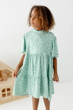 12 Pm By Mon Ami 'Louisa' Girl Tiered Ditsy Floral Tunic Dress In Sage FINAL SALE