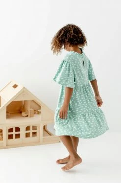 12 Pm By Mon Ami 'Louisa' Girl Tiered Ditsy Floral Tunic Dress In Sage FINAL SALE