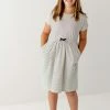 The Main Street Exchange 'Annika' Girl Tie Dress In Cream/Black Stripe