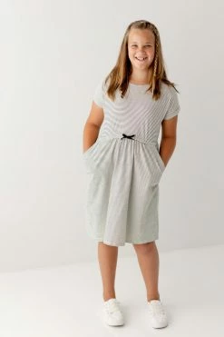 The Main Street Exchange 'Annika' Girl Tie Dress In Cream/Black Stripe