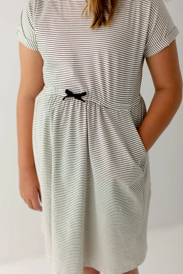 The Main Street Exchange 'Annika' Girl Tie Dress In Cream/Black Stripe 3 The Main Street Exchange 'Annika' Girl Tie Dress In Cream/Black Stripe