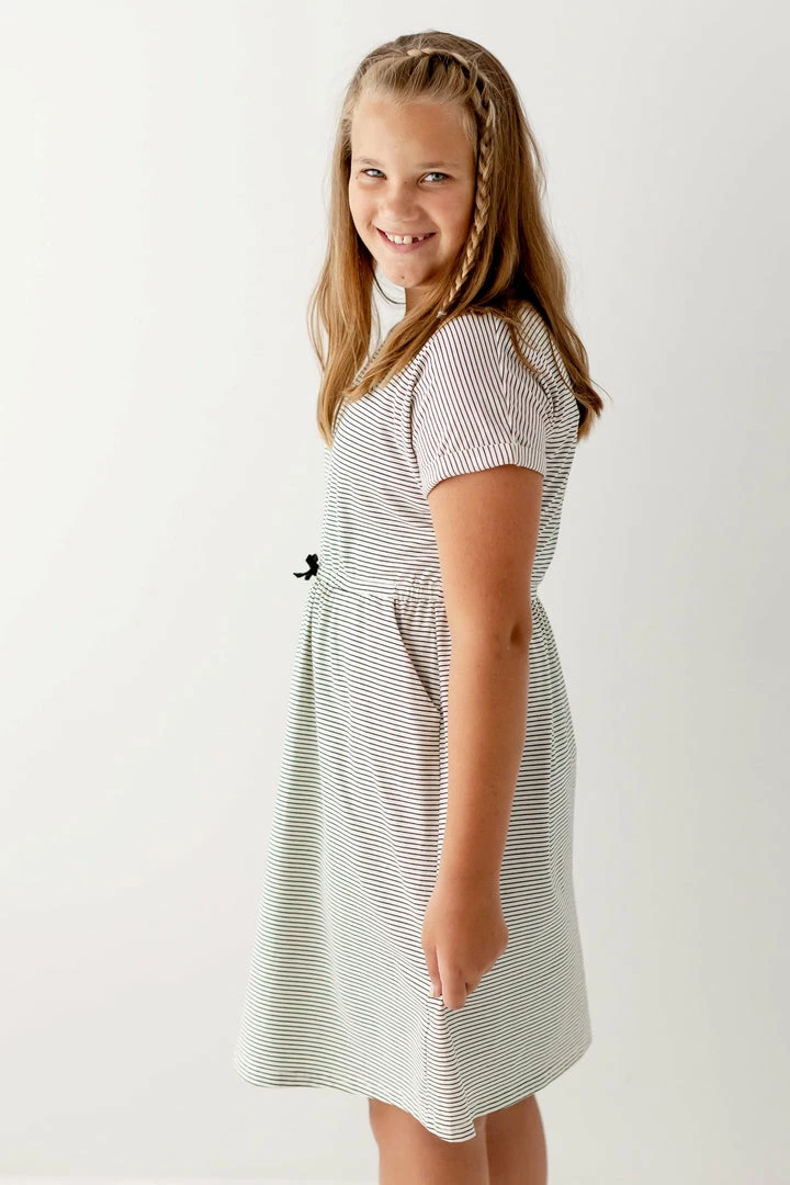The Main Street Exchange 'Annika' Girl Tie Dress In Cream/Black Stripe 4 The Main Street Exchange 'Annika' Girl Tie Dress In Cream/Black Stripe