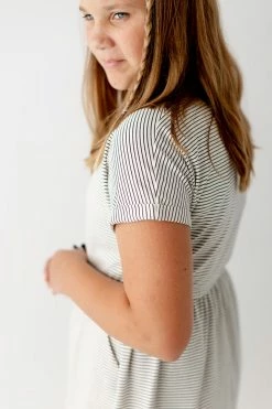 The Main Street Exchange 'Annika' Girl Tie Dress In Cream/Black Stripe 10 The Main Street Exchange 'Annika' Girl Tie Dress In Cream/Black Stripe