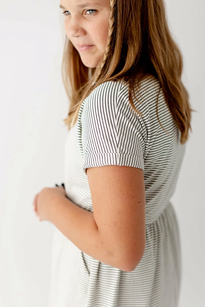 The Main Street Exchange 'Annika' Girl Tie Dress In Cream/Black Stripe 5 The Main Street Exchange 'Annika' Girl Tie Dress In Cream/Black Stripe