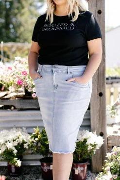 The Main Street Exchange Exclusive Designs 'Lily' Light Denim Knee Length Skirt 12 The Main Street Exchange Exclusive Designs 'Lily' Light Denim Knee Length Skirt