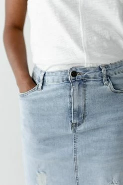 The Main Street Exchange 'Sierra' Distressed Denim Skirt In Light Wash