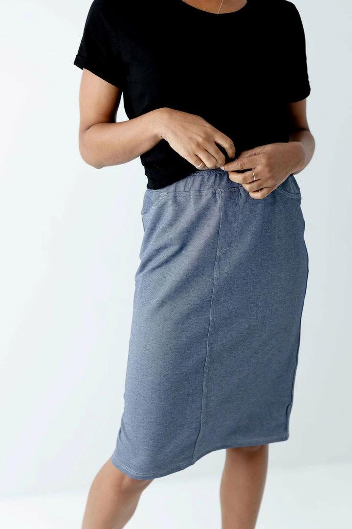 The Main Street Exchange 'Piper' Knee Length Knit Denim Skirt Exclusive Designs 4 The Main Street Exchange 'Piper' Knee Length Knit Denim Skirt Exclusive Designs