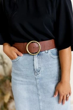 ANZELL Wide Gold Buckle Belt In Brown
