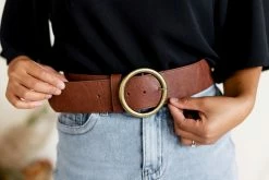 ANZELL Wide Gold Buckle Belt In Brown