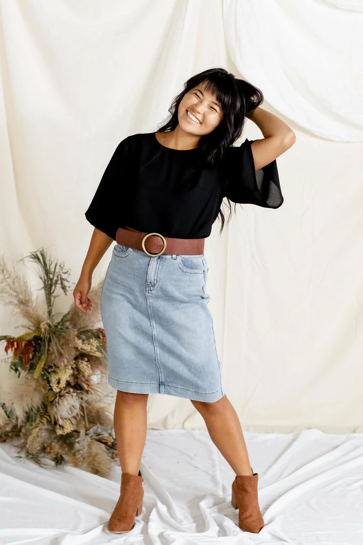 The Main Street Exchange 'Leah' Denim Skirt In Light Wash 11 The Main Street Exchange 'Leah' Denim Skirt In Light Wash