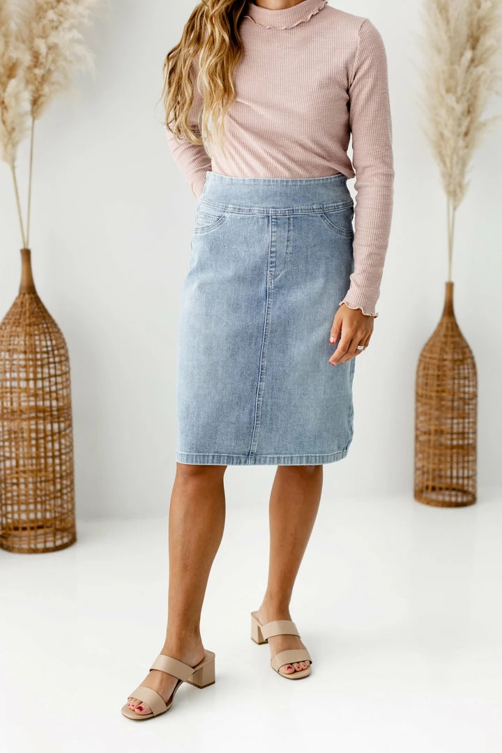 The Main Street Exchange 'Sara' Classic Knee Length Skirt In Vintage Wash FINAL SALE 1 The Main Street Exchange 'Sara' Classic Knee Length Skirt In Vintage Wash FINAL SALE