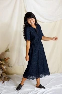 The Main Street Exchange 'Odessa' Lace Midi Dress In Navy