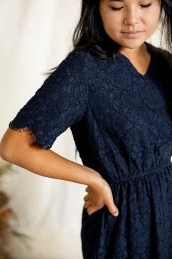 The Main Street Exchange 'Odessa' Lace Midi Dress In Navy